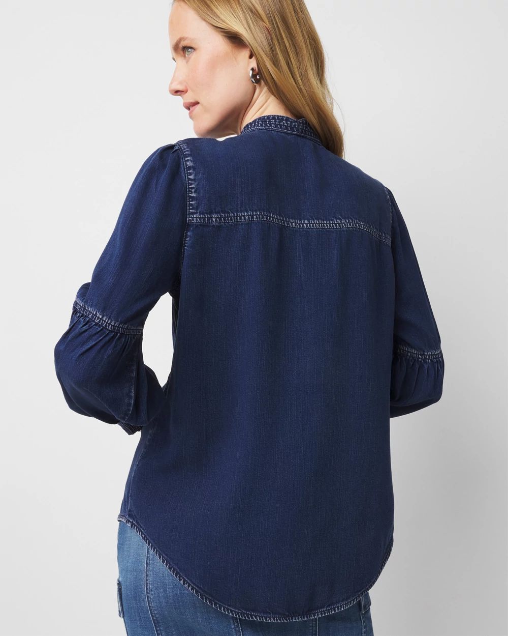 Tie-Neck Denim Shirt | White House Black Market